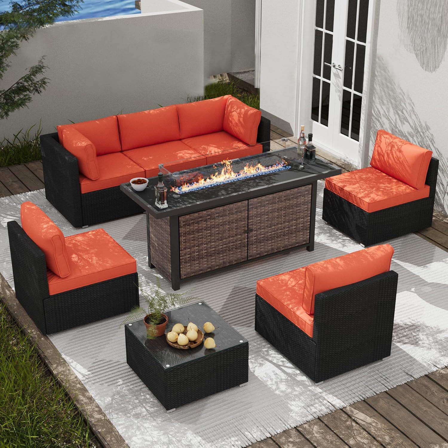 25-Pc Patio Furniture Set - 7 Piece Outdoor Rattan Sofa Set with 57