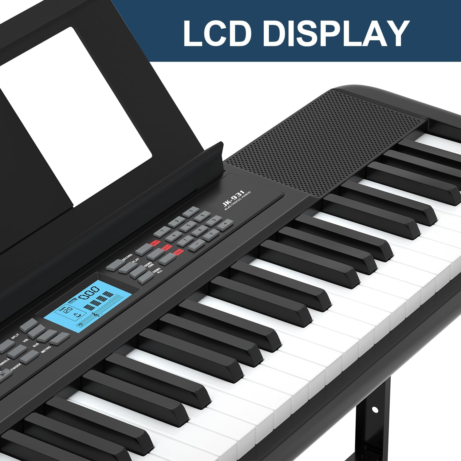 61 Key Keyboard Piano, Portable Electric Piano Keyboard w/LCD Screen, Built-In Speakers, Headphones, Stand, Stool, Music Rest, Microphone, 300 Timbres, 300 Rhythms