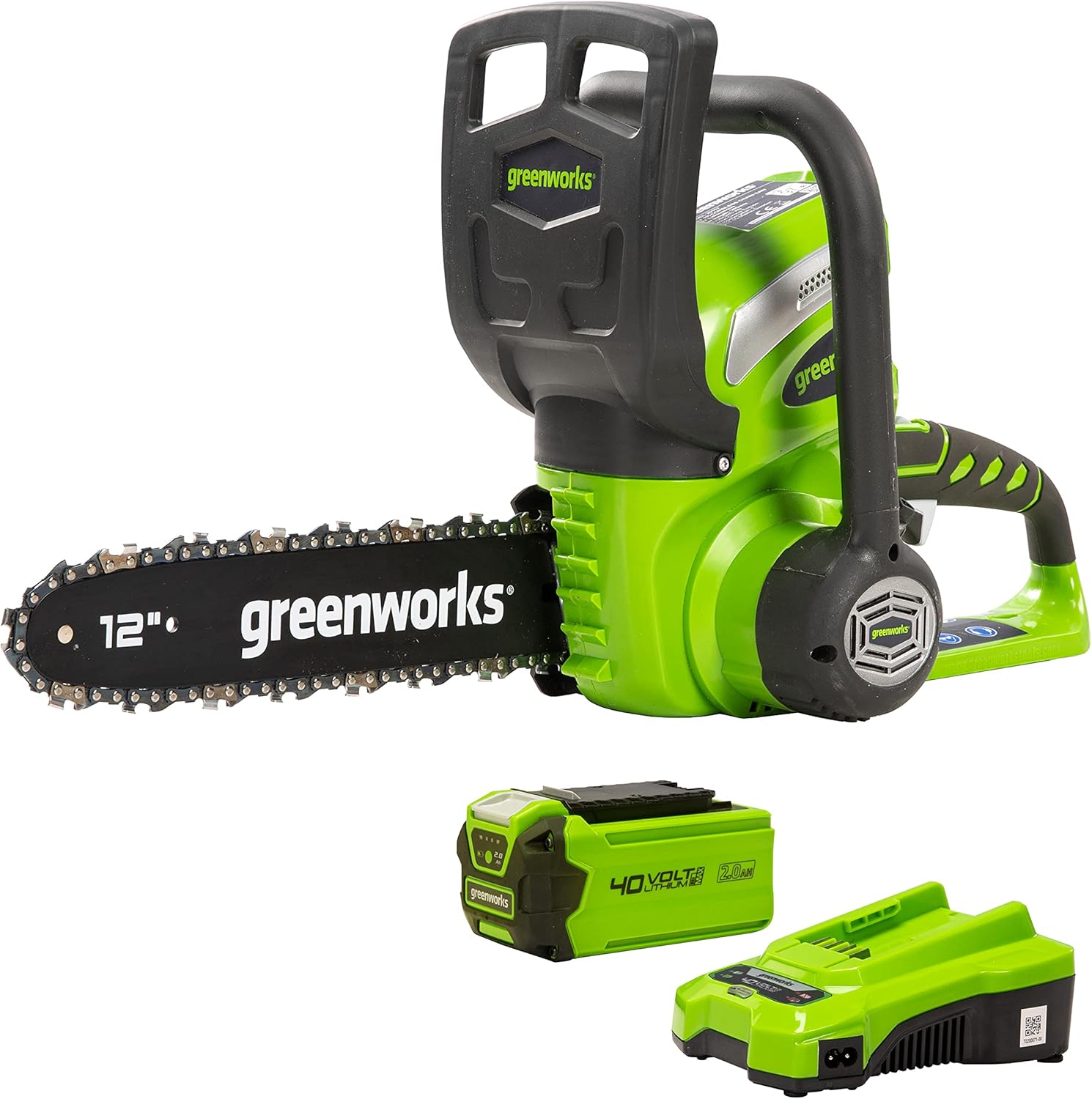 Greenworks 40V 12inch Chainsaw, 2.0 Battery & Charger Included, 2000219