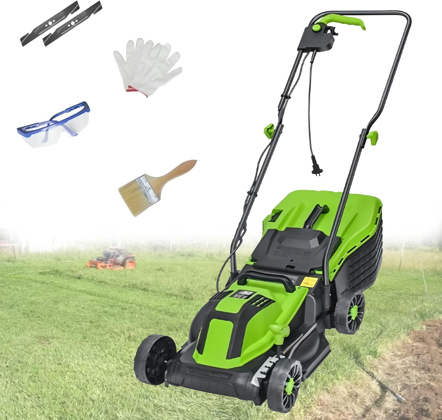 Electric Lawn Mower with Grass Collection Bag, Folding Handle, Adjustable Cutting Height, Corded Push Lawn Mowers for Garden Yard 2100W/32CM-Cord55M