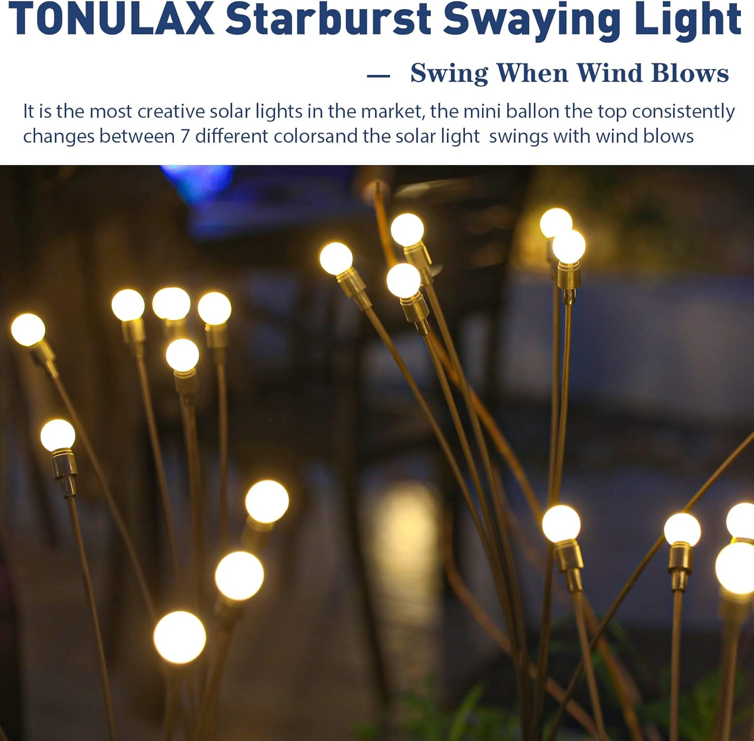 TONULAX Solar Garden Lights - Upgraded Solar Swaying Light, Sway by Wind, Outdoor Lights, Yard Patio Pathway Decoration, High Flexibility Iron Wire & Heavy Bulb Base, Warm White(10 Pack)