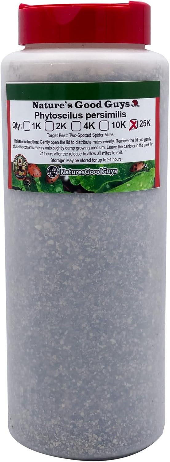 NaturesGoodGuys - Live Adult Phytoseiulus persimilis - Best for Two Spotted Spider Mites (25,000 Live Adult P. Persimilis)