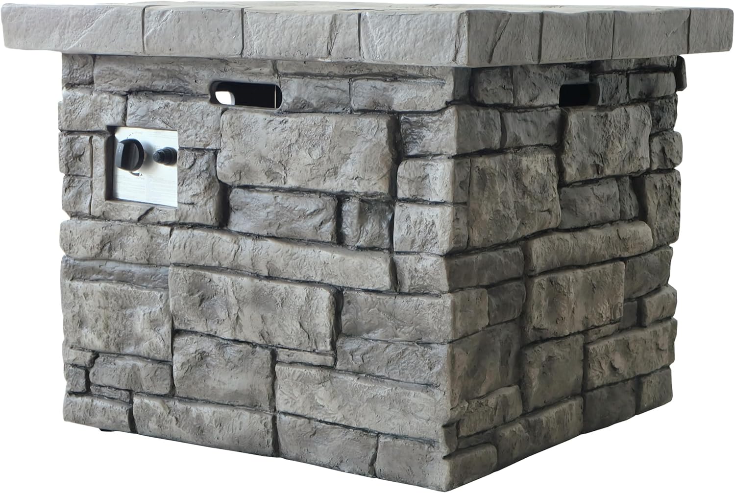 Roomfitters Square Outdoor Fire Pit Table with Stone-Look Magnesium Oxide Base, Stylish and Functional Patio Accessory, Gray