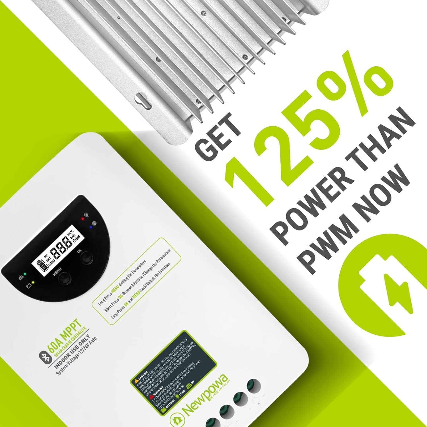 Newpowa MPPT 60A 12/24V Solar Charge Controller with LCD and Bluetooth for Solar Panel Control for Gel Sealed Flooded Lithium Battery