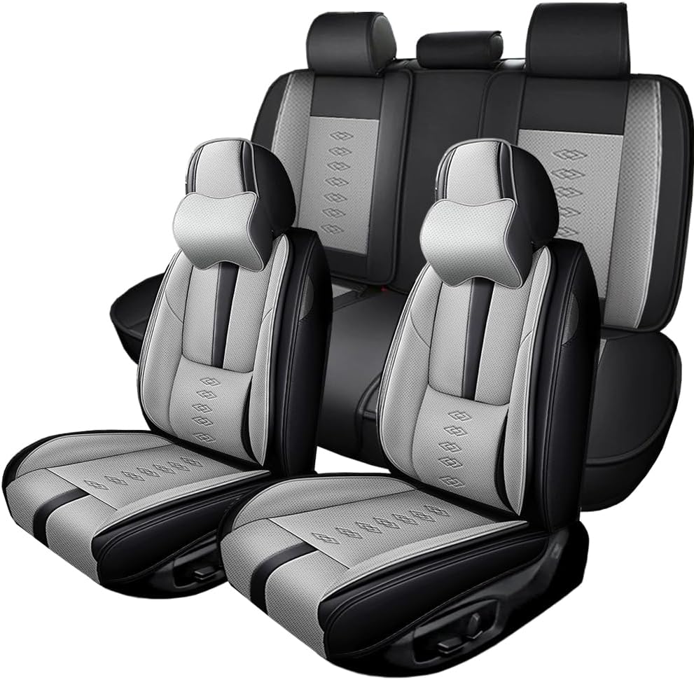 Full Set Seat Covers for Honda CRV 2007-2024 2025,Leather Car Seat Covers,Soft Interior Accessories Seat Cushion Cover,Waterproof Automobile Seat Protectors for CRV(Black Gray,Deluxe)