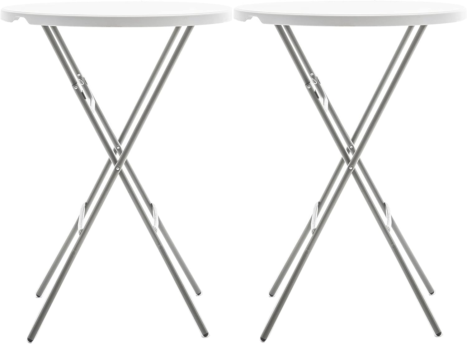 BTEXPERT Set of 2, White 2.63 Ft 32in Round Plastic Bar Height Folding Table 330lb Weight Capacity Indoor Outdoor Accessory for Patio Backyard Dining Wedding Party Events Home, Thick Top Metal Frame
