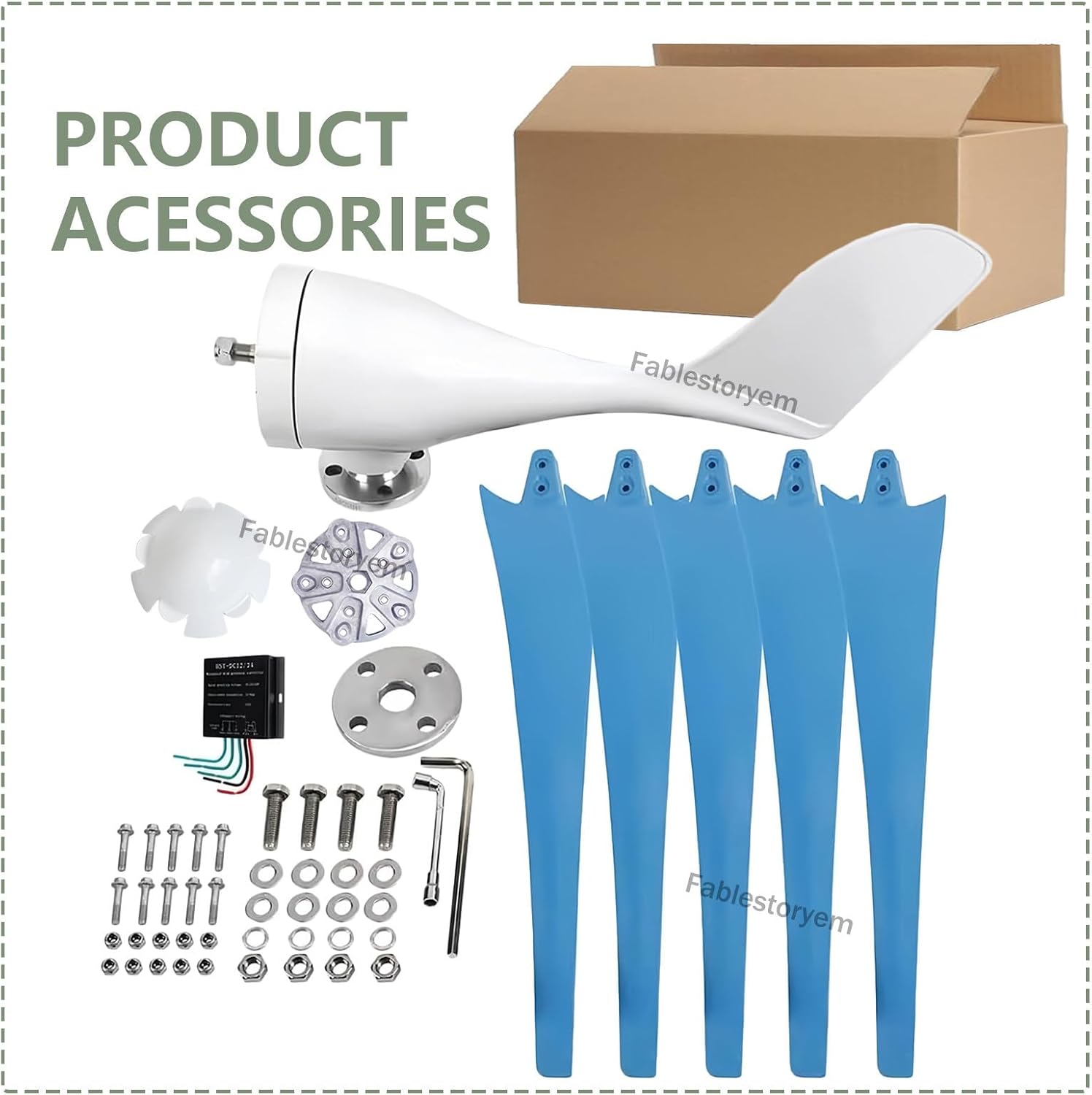 Wind Turbine Generator Kit 12000W 12V/24V/48V with 5 Blade & Charge Controller, Windmill Generator, 3 Phase AC Permanent Magnet Generator, Wind Power Generator for Marine, RV, Home,Blue-12V