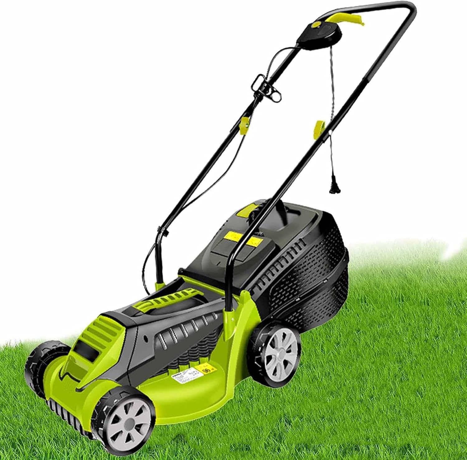 Corded Electric Dethatcher, 13-Inch Push Lawn Sweeper, Strong Rubber Wheels & Adjustable Mowing Height, Lightweight Walk-Behind Lawn Mower Clear