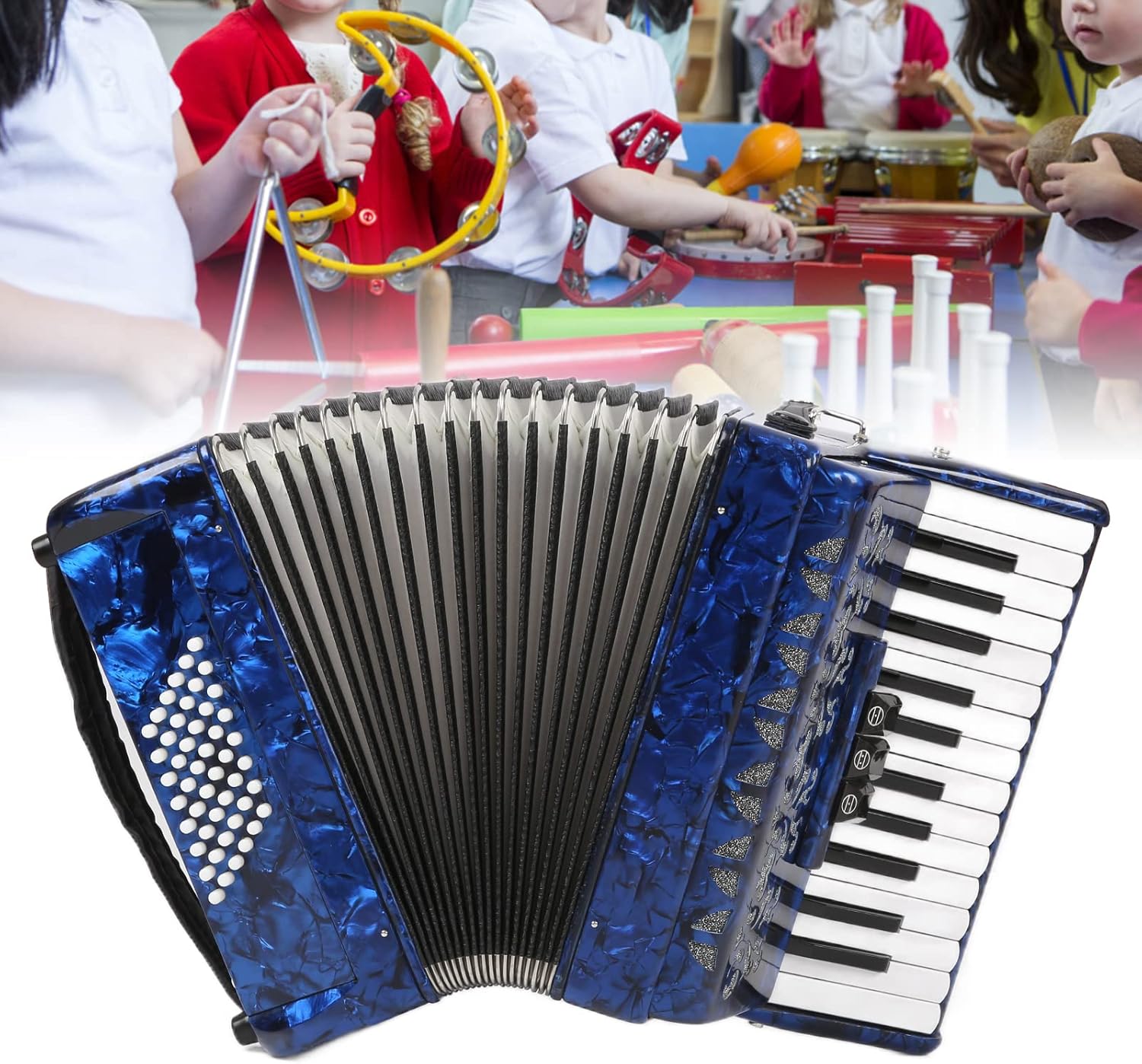 Focket Accordion, 26 Key 48 Bass Celluloid Piano Accordion with Straps, Professional International Standard ABS Piano Keyboard Musical Instrument for Stage Performance