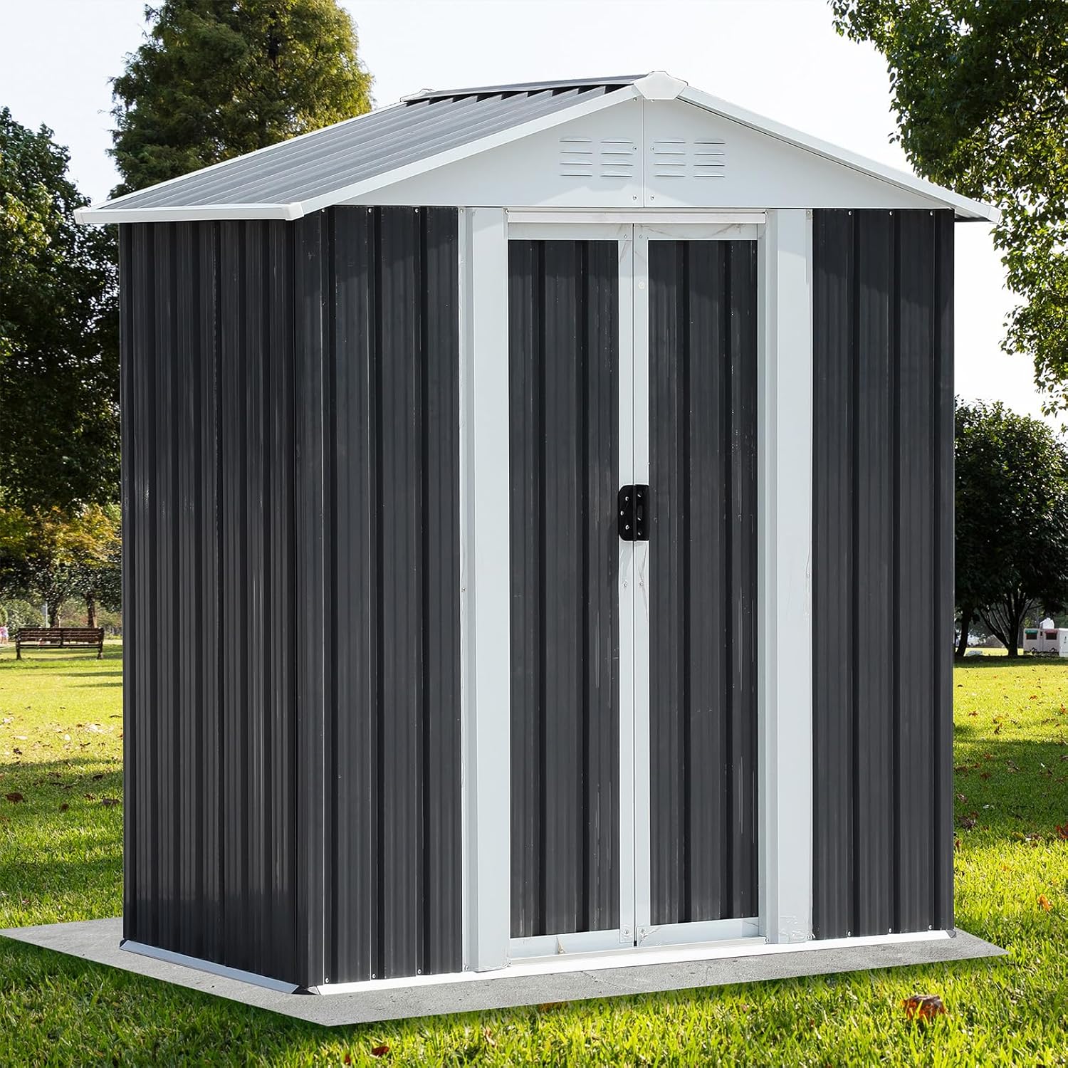 5 x 3 FT Outdoor Storage Shed, Utility Tool Shed with Door & Lock Metal Storage Garden Shed for Patio Storage (Grey, 5FT x 3FT)