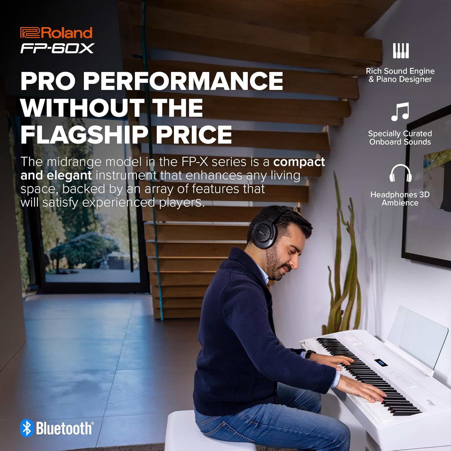Roland FP-60X | Pro Performance 88-Note Digital Piano | Built-In Powerful Amplifier & Custom Stereo Speakers | Onboard Sound Customization | Curated Tones & FX | White