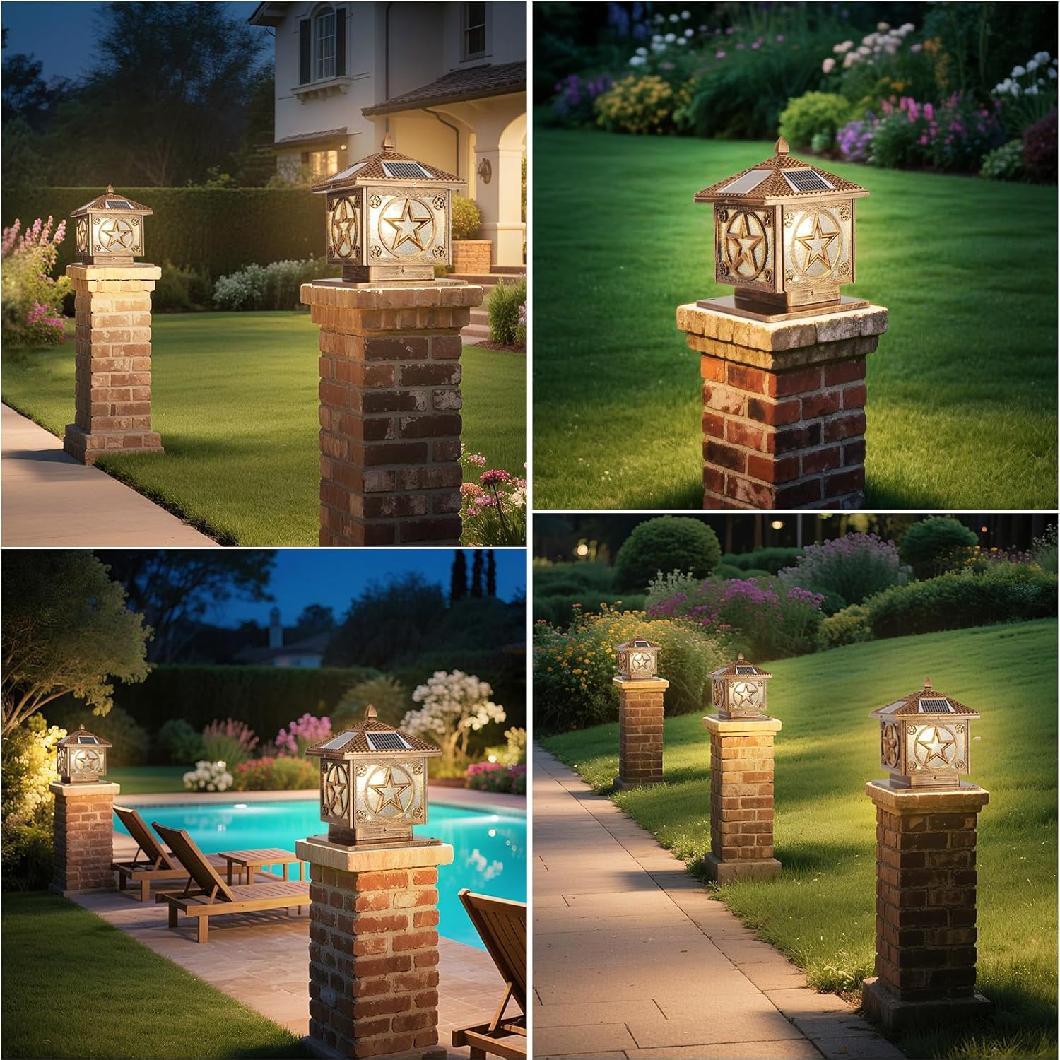 SLAWA Outdoor Solar Post Cap Light 9.8In Bronze Column Lights Square Waterproof Landscape Lighting with Remote Pillar Lamps Fence Deck Cap Light Solar Power Lantern Porch Mailbox Lawn Porch Fixture