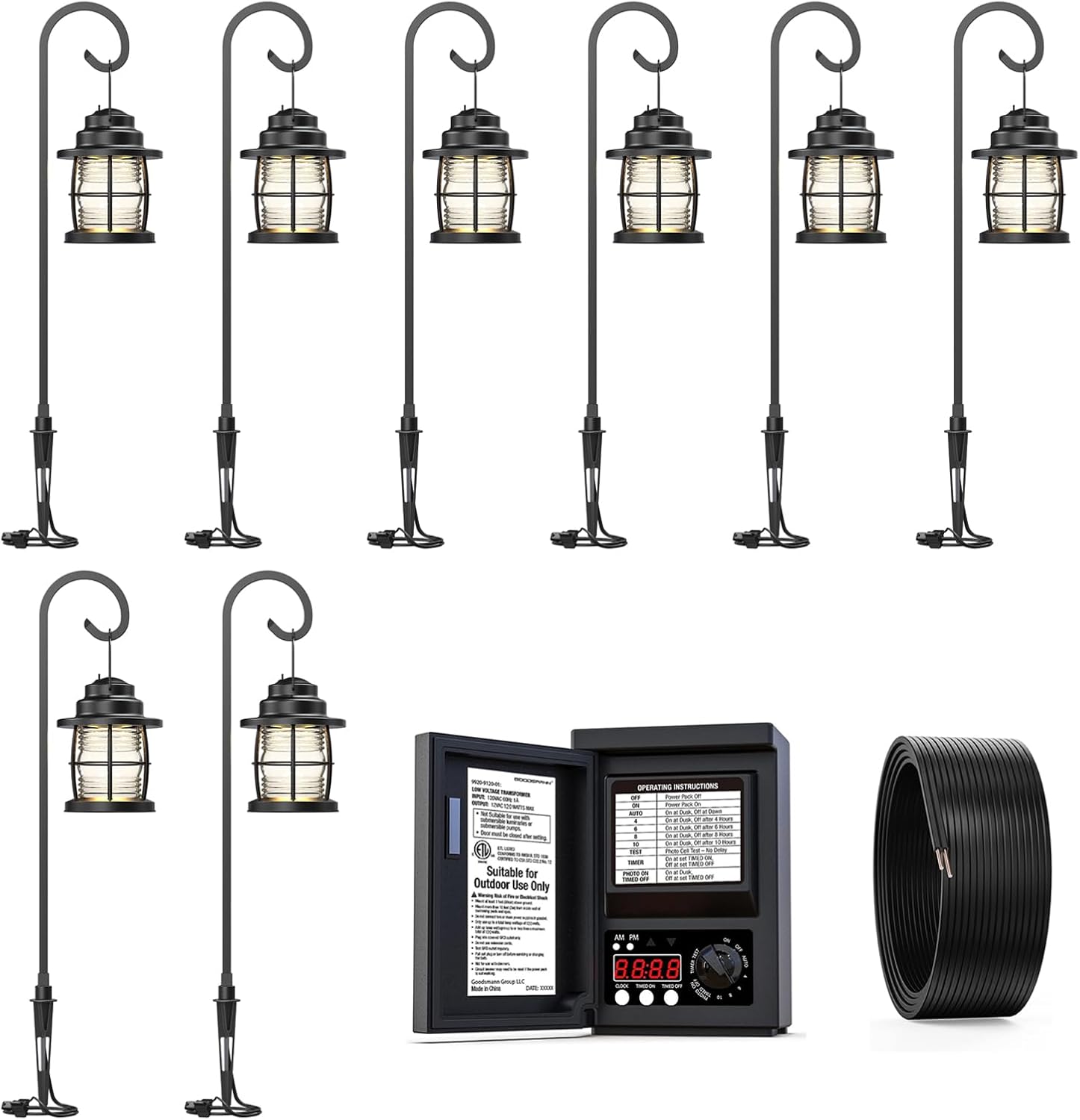 GOODSMANN Low Voltage Landscape Lighting System Included Low Voltage Transformer 120W, 8 Pack 1.1W LED Path Light, and 16 Gauge Low Voltage Cable, Outdoor Lighting for Garden Yard Pathway