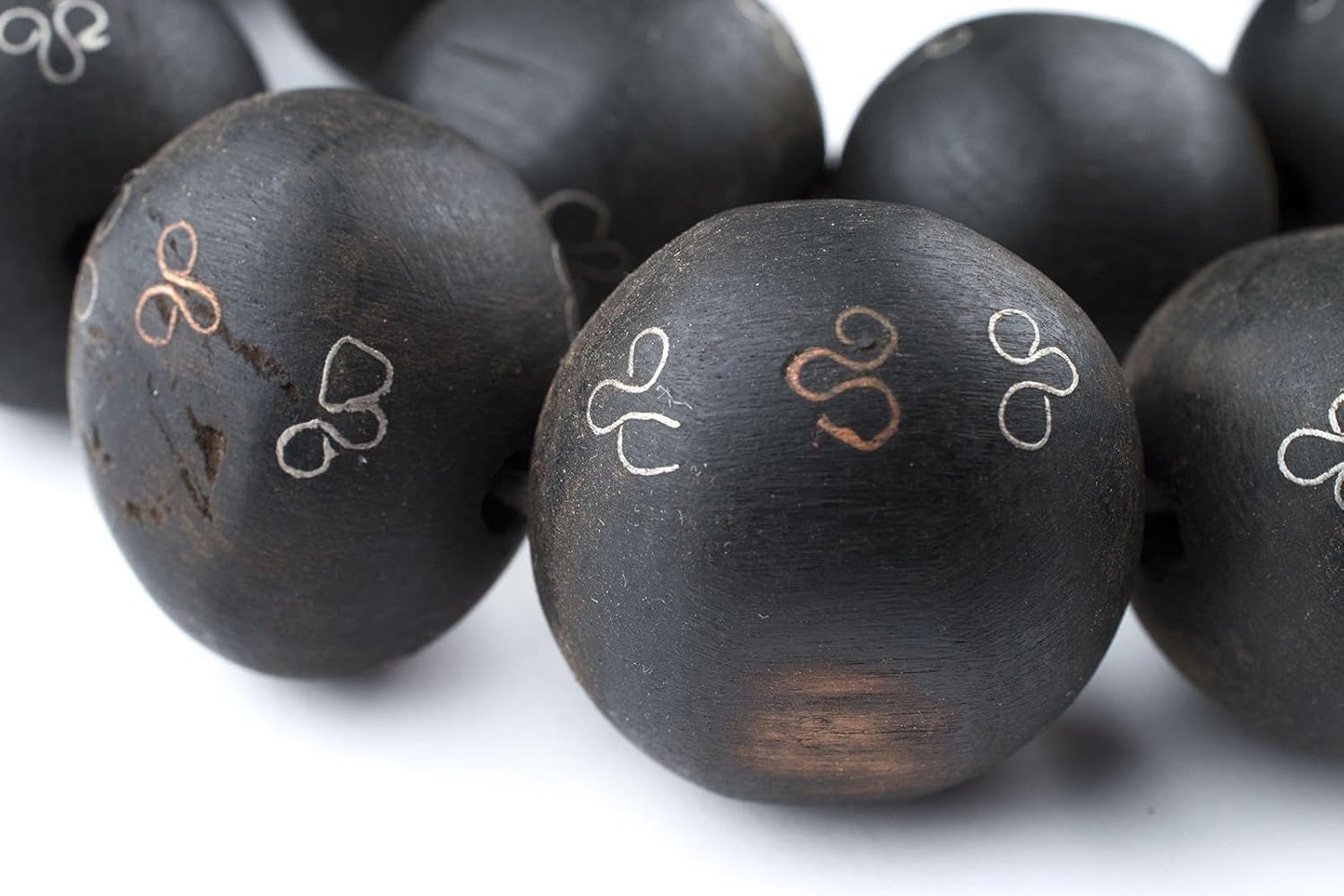 The Bead Chest Jumbo Round Inlaid Mali Ebony Wood Beads 30mm African Black Large Hole 30 Inch Strand Handmade