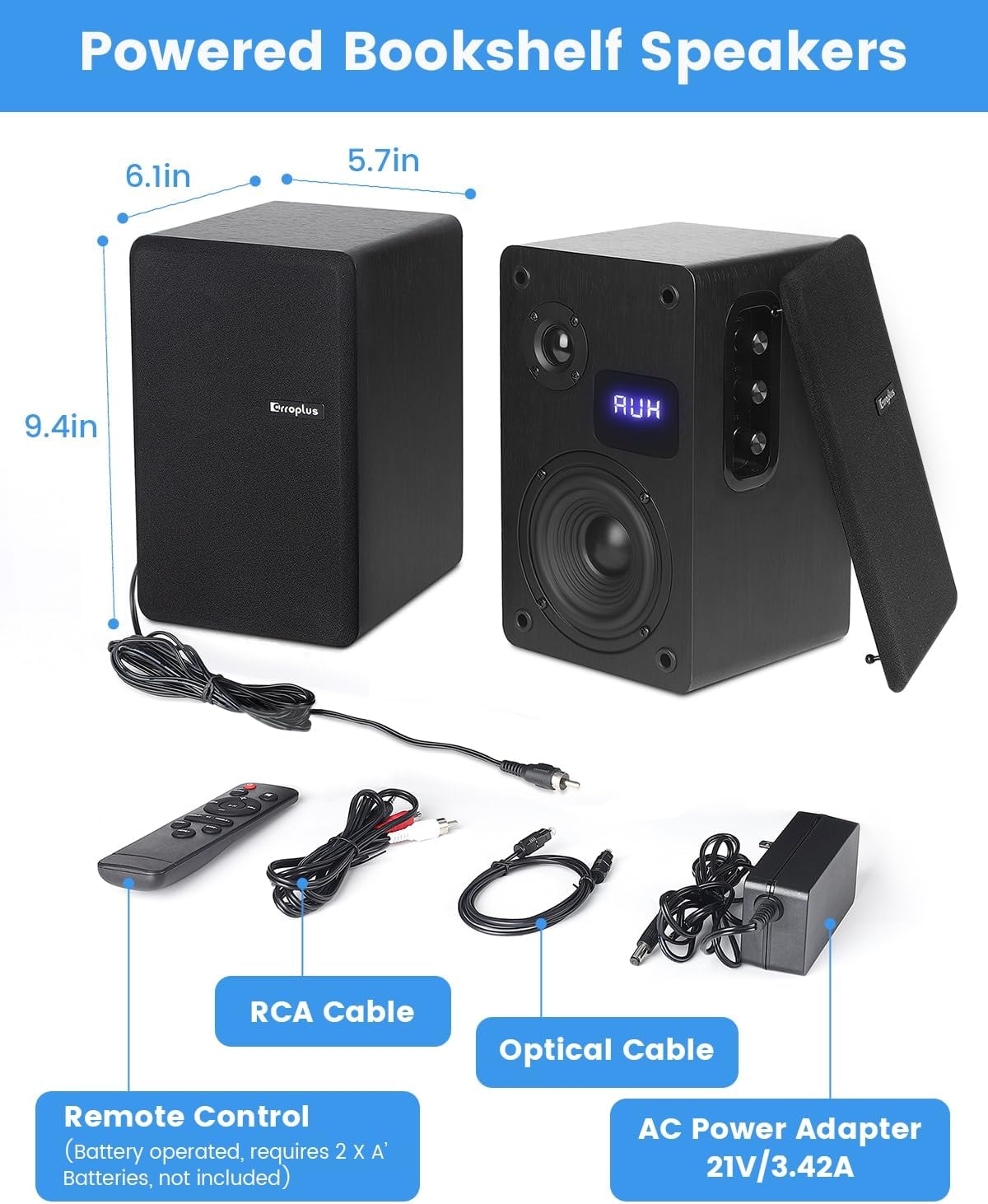 Powered Bookshelf Speakers Pair, 70W Surround Sound Home Stereo Speakers Wired Optical/ARC/RCA/AUX/BT Input Active Record Player Speakers with 4