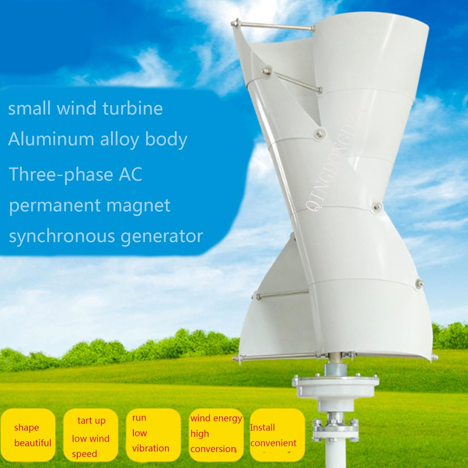 Wind Turbine Generator Kit, 5000W DC 12V 24V 48V 220V Spiral Wind Generator Kit 10 Blades with Controller for Courtyard Garden Lighting (White)
