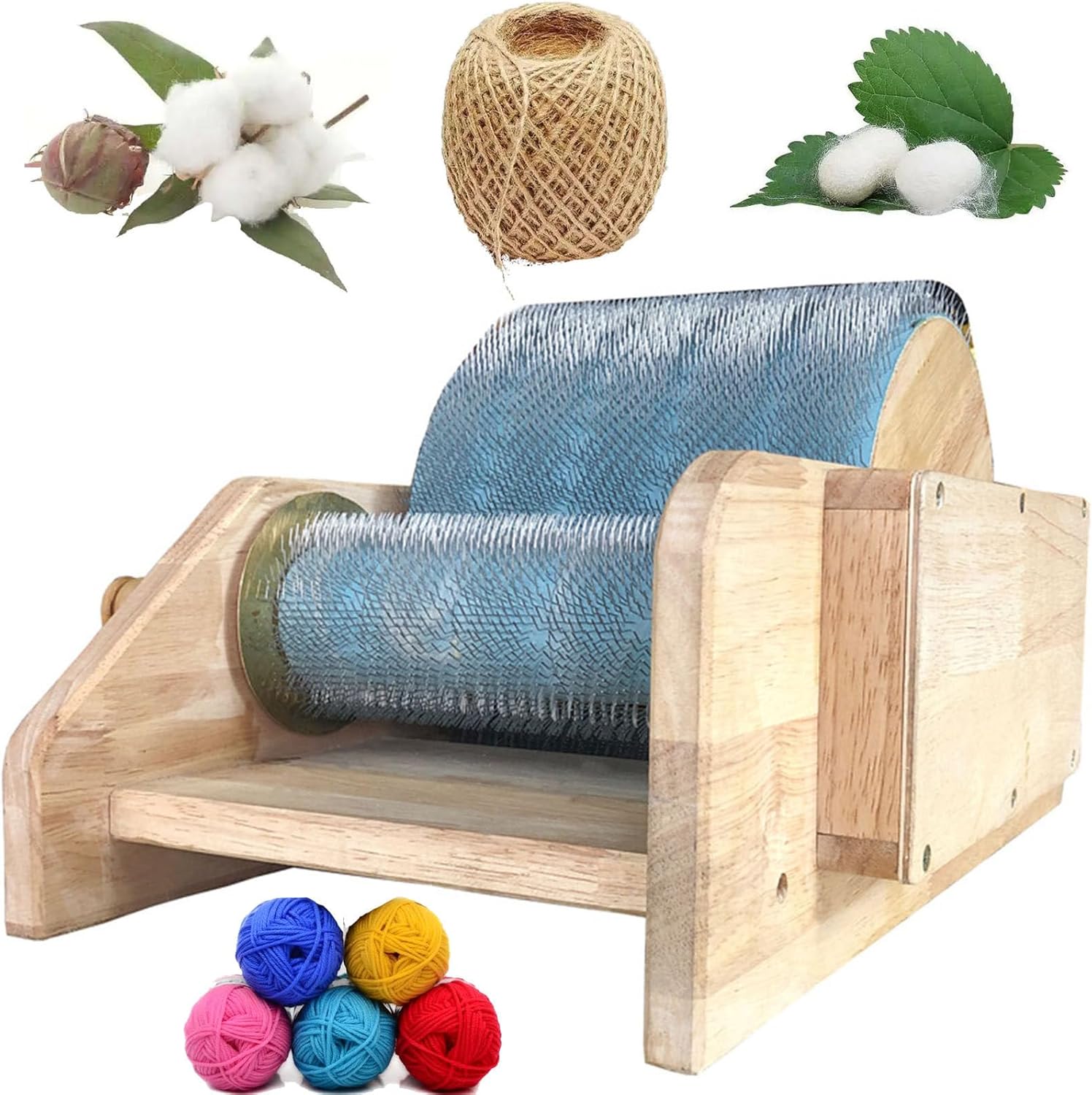 Manual Wool Fiber Drum Carding Machine with Roller and Nylon Bearing DIY Craft Tool for Wool Blending Easy to Use