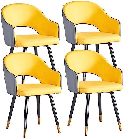 WKWKW Kitchen Set of 4 Modern Dining Chairs Wear Resistant Leather Kitchen Living Dining Room Accent Arm Chairs Carbon Steel Legs Office Lounge Chair(Yellow+Grey)