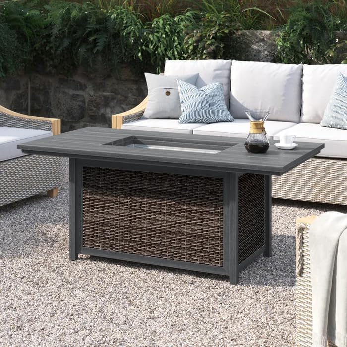Aluminum,Wicker Propane Fire Pit Table