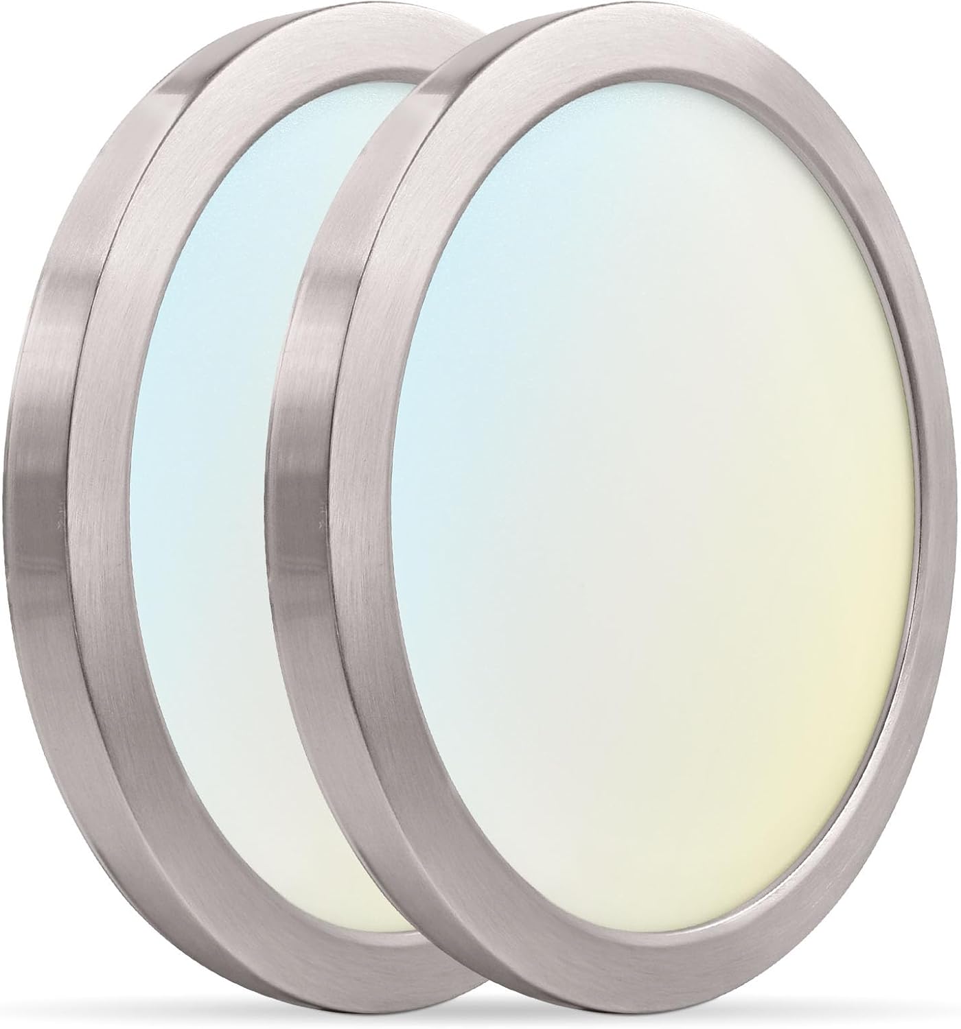 LUXRITE Slim 9 Inch LED Flush Mount Ceiling Light, 18W 1250LM, 5CCT 2700K 3000K 3500K 4000K 5000K, Dimmable Round LED Ceiling Light, Wet Rated, Energy Star, ETL - Brushed Nickel (2 Pack)