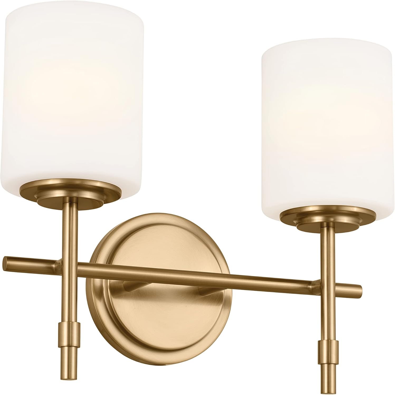Kichler Ali 2 Light Bathroom Vanity Light in Brushed Natural Brass with Satin Etched Glass Shades for use in Bathrooms and Powder Rooms, 52141BNB