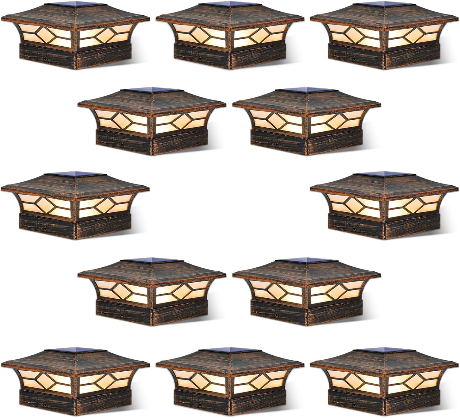 Solar Post Cap Lights Outdoor 12pack, Waterproof Solar Powered Deck Fence Post Lights for 4x4 Wood/Vinyl Posts, Solar Outdoor LED Light with Cool/Warm Lighting Decorate Garden Patio Porch…