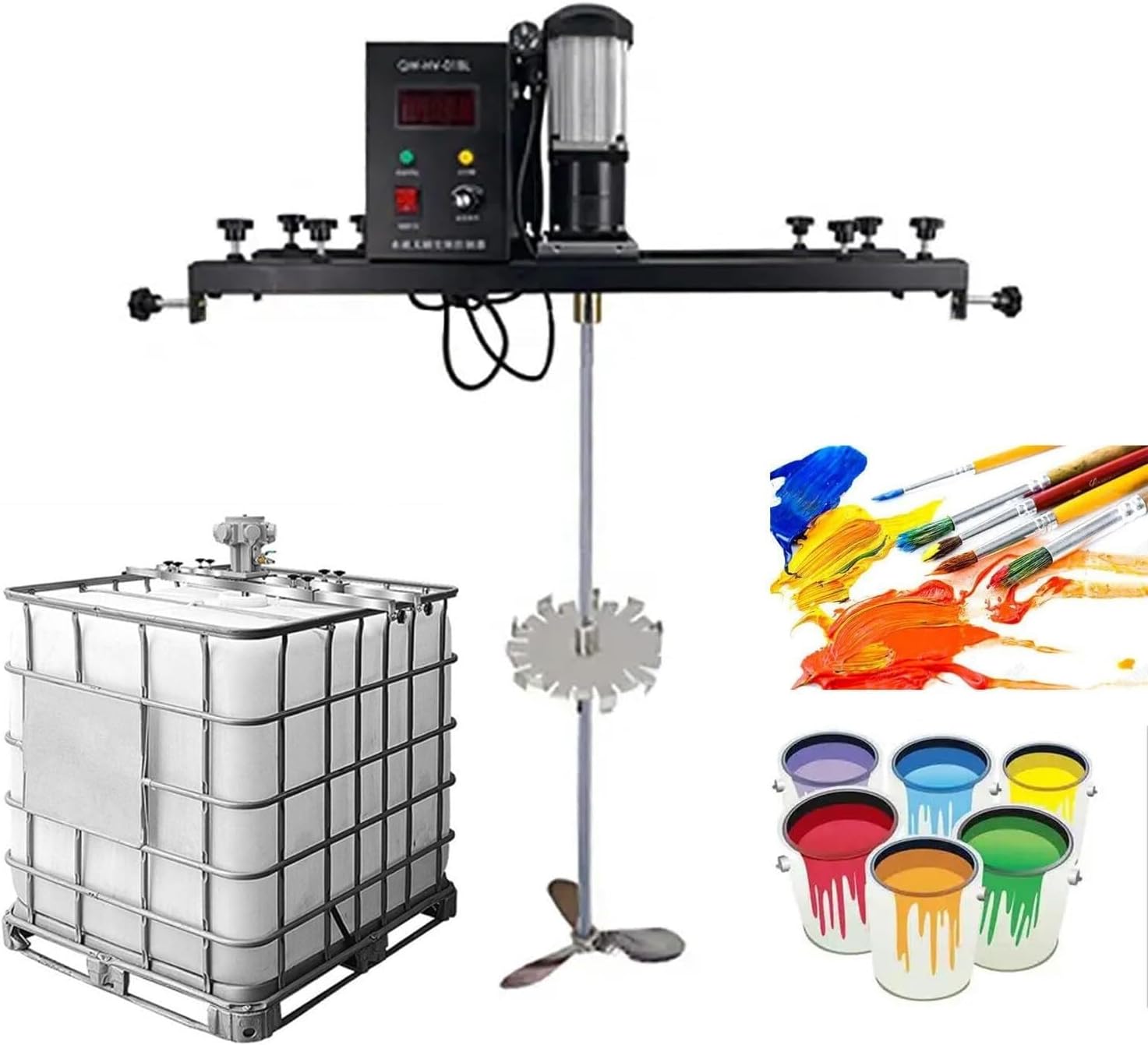 980W Electric Tank Mixer Machine, IBC Paint Mixer with 900mm Stainless Steel Stirring Rod and Impeller, 720-1200mm Adjustable, for Stirring Paint, Coating, Glue, Cement(B)