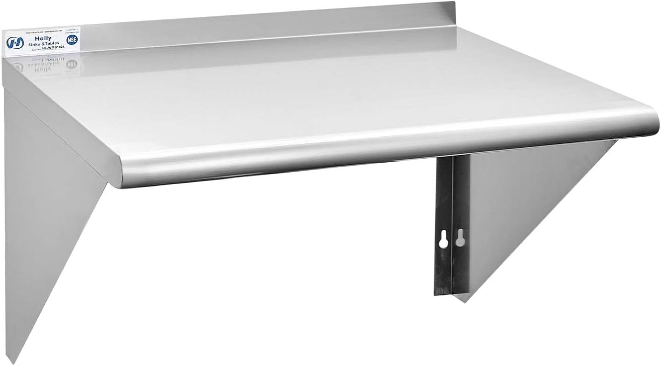 HALLY SINKS & TABLES H Stainless Steel Shelf 18 x 24 Inches, 300 lb, Commercial Wall Mount Floating Shelving for Restaurant, Kitchen, Home and Hotel
