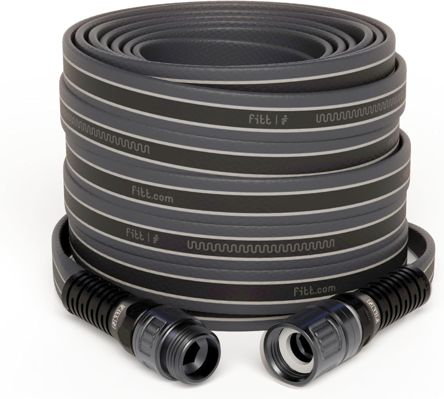 FITT Force Pro Water Hose, Lightweight Ultra Flexible Durable Kink-Free Heavy-Duty Commercial Grade Flat Garden Hose, Grey and Blue, 100-Feet x 5/8-Inch