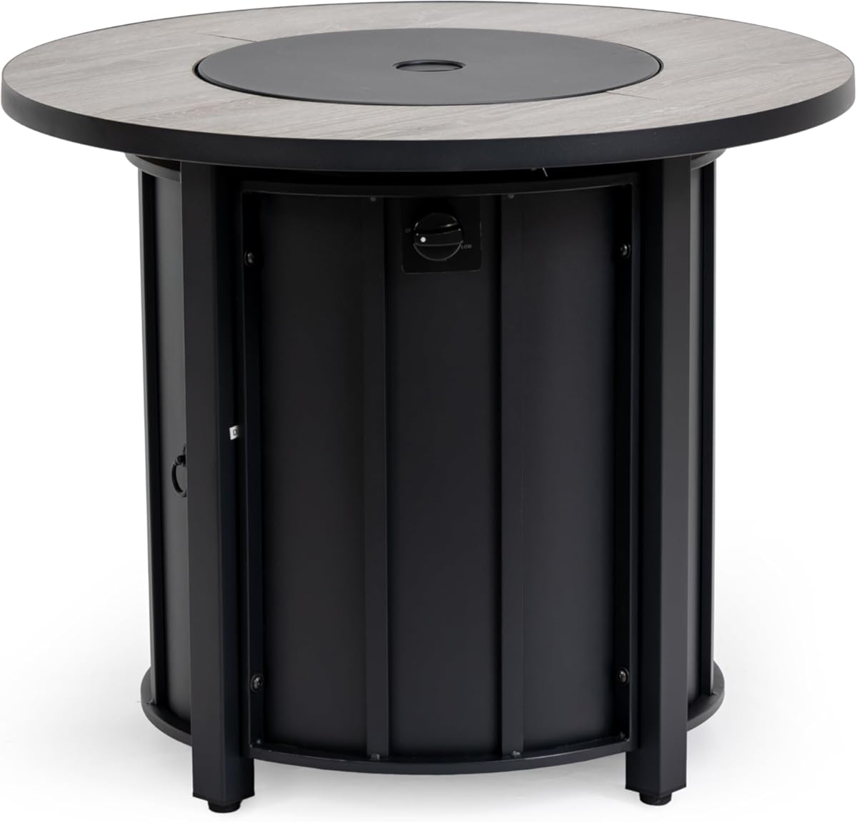 Propane Fire Pit Table with Wood Grain Ceramic Top, Stainless Steel Burner, Adjustable Flame, Rain Cover & Glass Rocks for Patio, Deck, Backyard