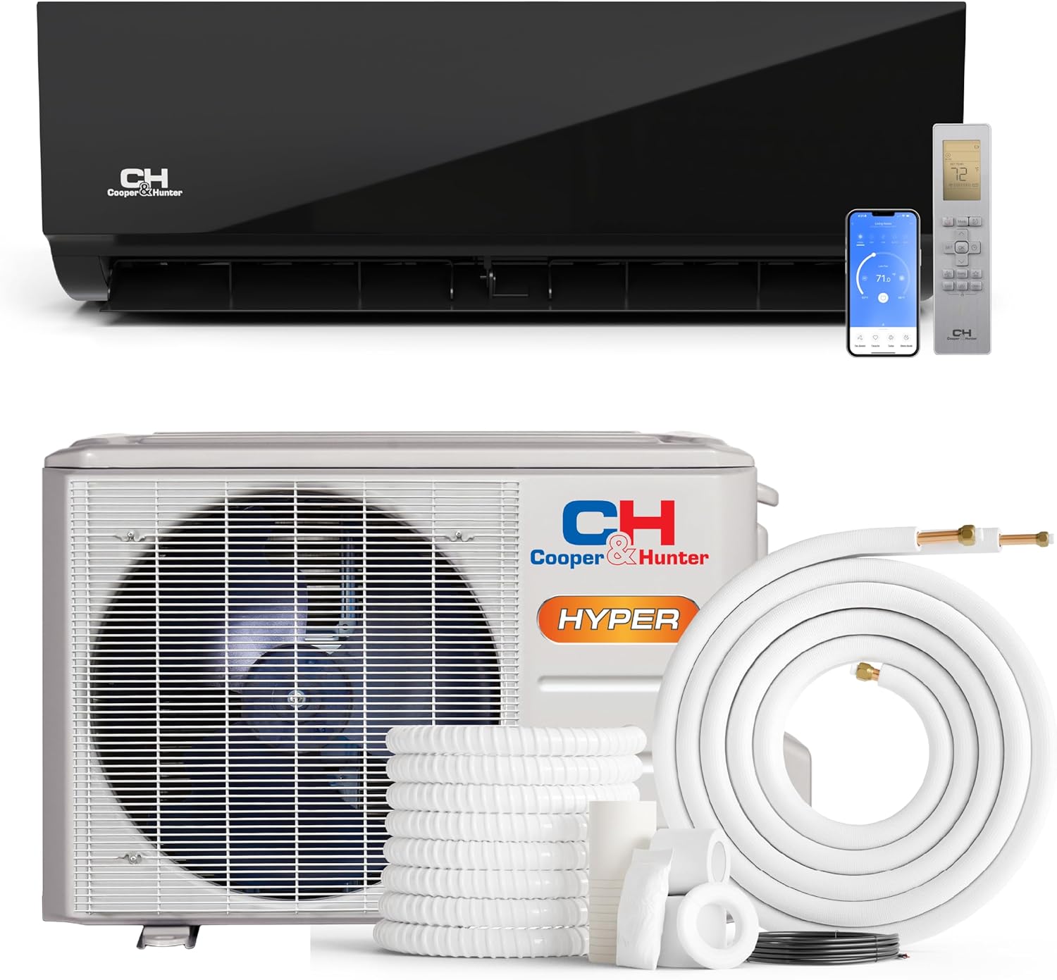 Cooper & Hunter 9,000 BTU 230V Hyper Heat Ductless Mini Split Air Conditioner & Heat Pump – 26 SEER2 Inverter System – Heats Down to -22F – Includes 16FT Installation Kit – Midnight Black