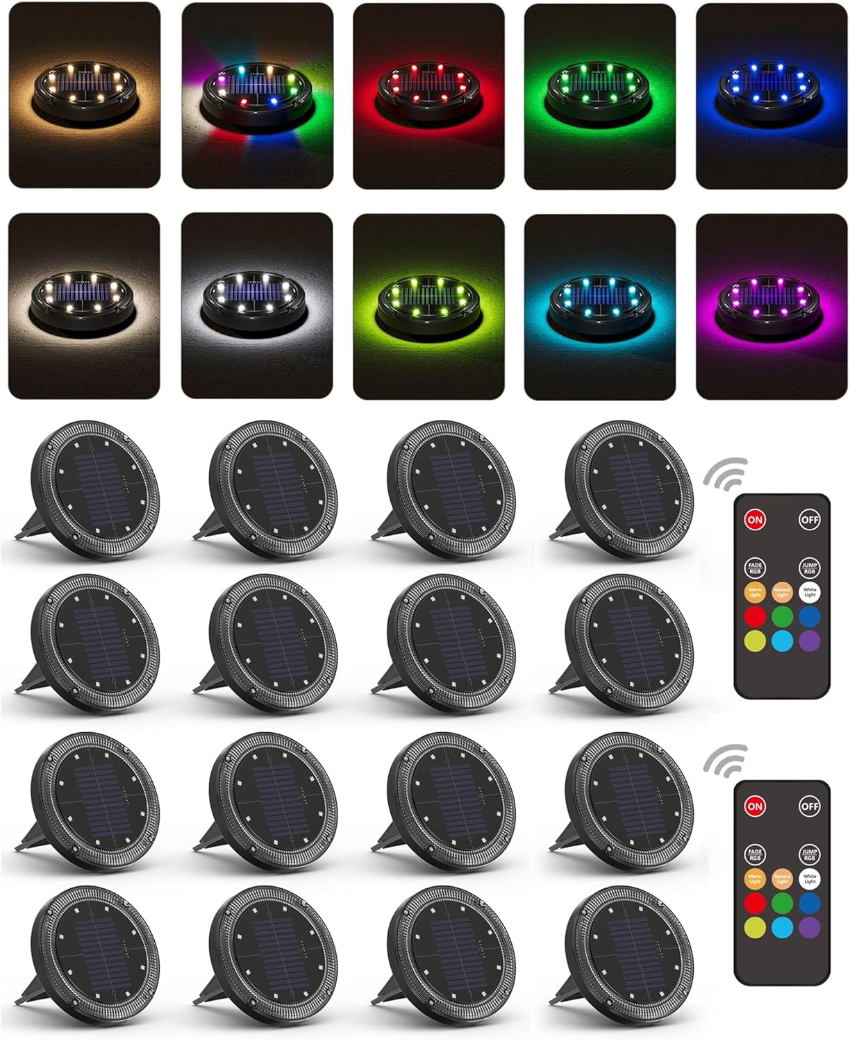 Color Changing Solar Ground Lights with 33ft Long Distance Remote Control - Flat Solar Light Outdoor Waterproof - Pathway Lights Solar Powered for Yard Decorative Outside Lawn Walkway [16 Pack]