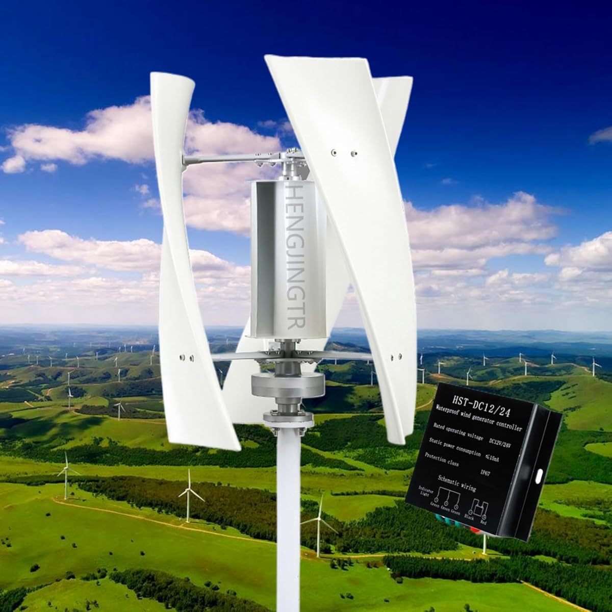4000W Free Energy Vertical Windmill Generator, 220V-12V 3 Blade for Marine, Street Lighting Breeze Start Wind Turbines Generator Kit W/Controller