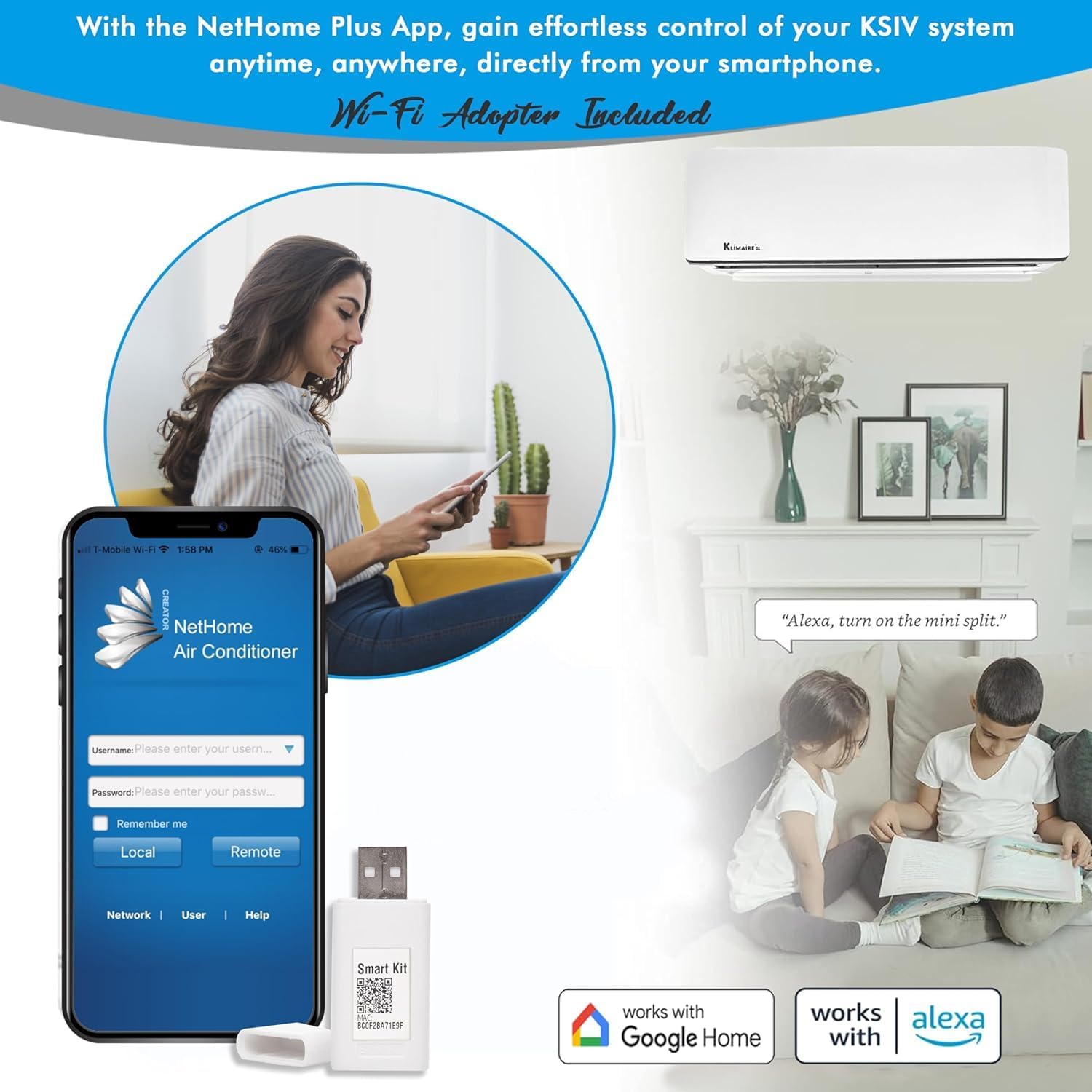 Klimaire 12,000 BTU 21.4 SEER2 Ductless Mini-Split Inverter Air Conditioner Heat Pump System with All-Inclusive 16' Installation Kit, Wall Bracket, Electrical Disconnect Box & Liquid-Tight Whip (230V)