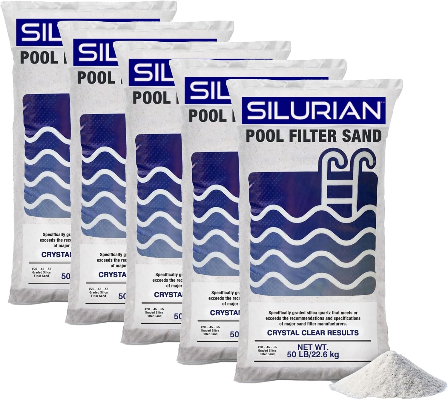 US Silica 5 Pack Silurian 20 Grade Angular Pool Filter Sand, Washed and Screened Angular Particles, Ideal for Pool Filtration and Optimal Water Clarity