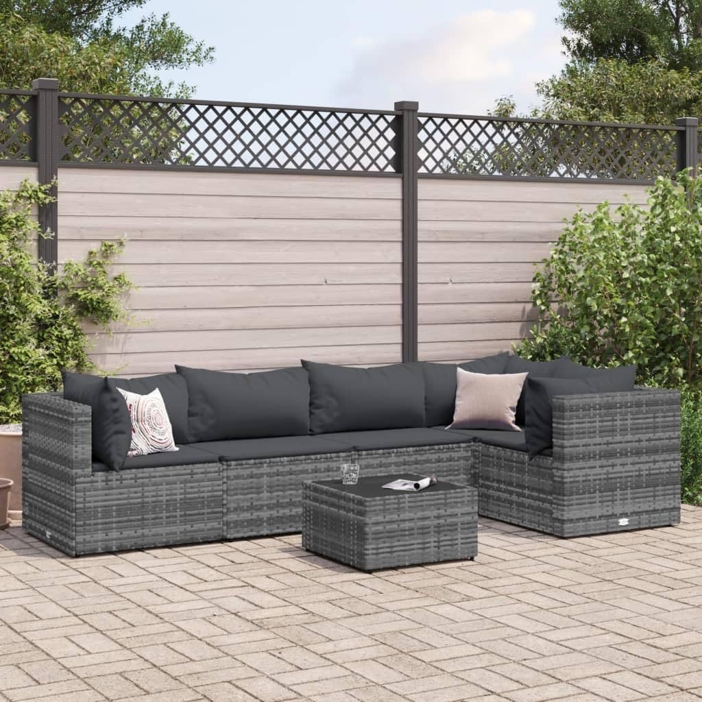 5 Piece Patio Lounge Set with Cushions Gray Poly Rattan,Comfortable and Stylish Outdoor Patio Furniture Set with PE Rattan and PowderCoated Steel Frame Patio Furniture, Outdoor Furniture Sets