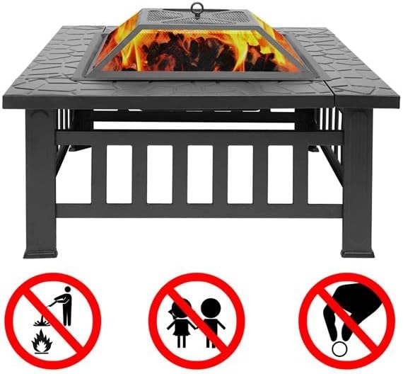 32inch Patio Outdoor Fire Pins,Wood Burning Metal Fire Pits for Outside,Bonfire and Picnic,with Spark Screen Cover Safe Mesh Lid and Poker Fire Place for Backyard