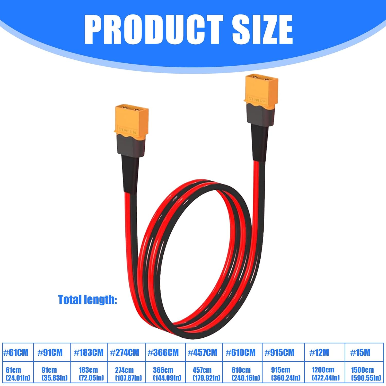 12AWG XT60 Male to Male Extension Cable Energy Storage Cord for Battery Solar Generator Mobile Power Station