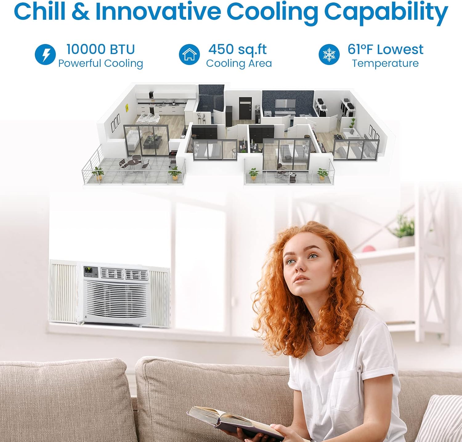 Acekool 10000 BTU Smart Window Air Conditioner, Window AC Unit with Remote/App Control and Dehumidification Function, Energy Savings, Quiet Operation, Cools 350 Sq.ft, 110-115V