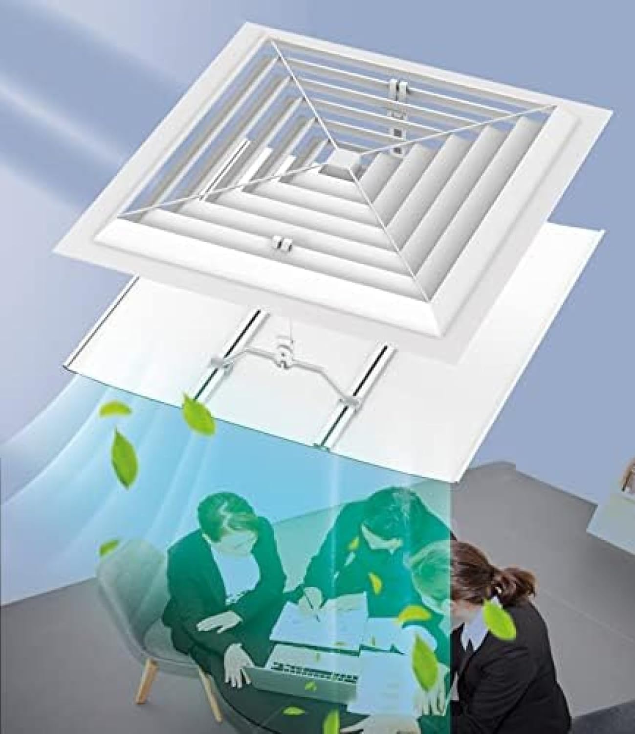Air Conditioner Vent Deflector, Adjustable Square Angle Cover for Ceiling AC Vents, Easy to Install, Ideal for Commercial Office Use