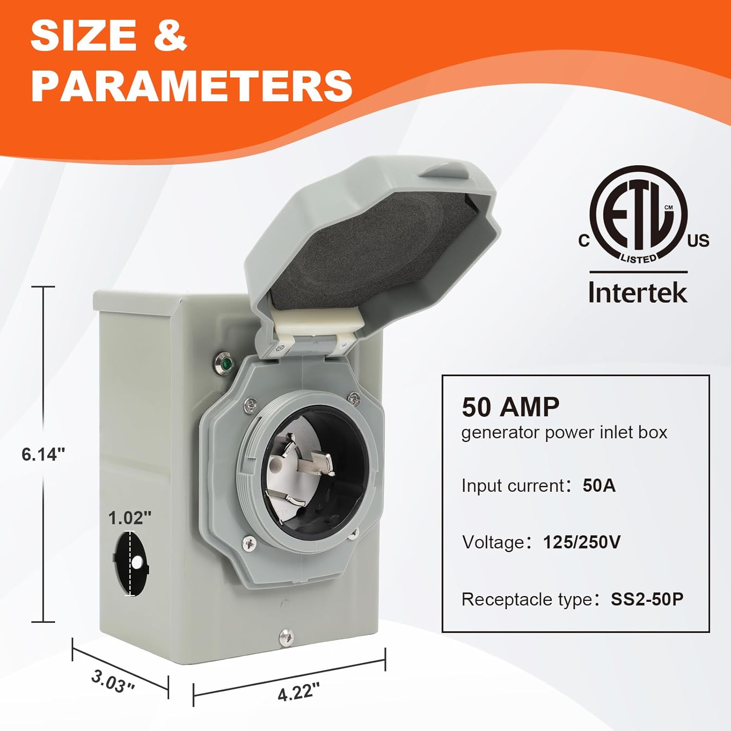 50AMP Generator Cord and Power Inlet Box, NEMA SS2-50P Pre-Drilled Generator Power Inlet Box with LED Power Indicator, 25 FT 14-50P to SS2-50R Extension Cord with Twist Lock Connector, ETL Listed