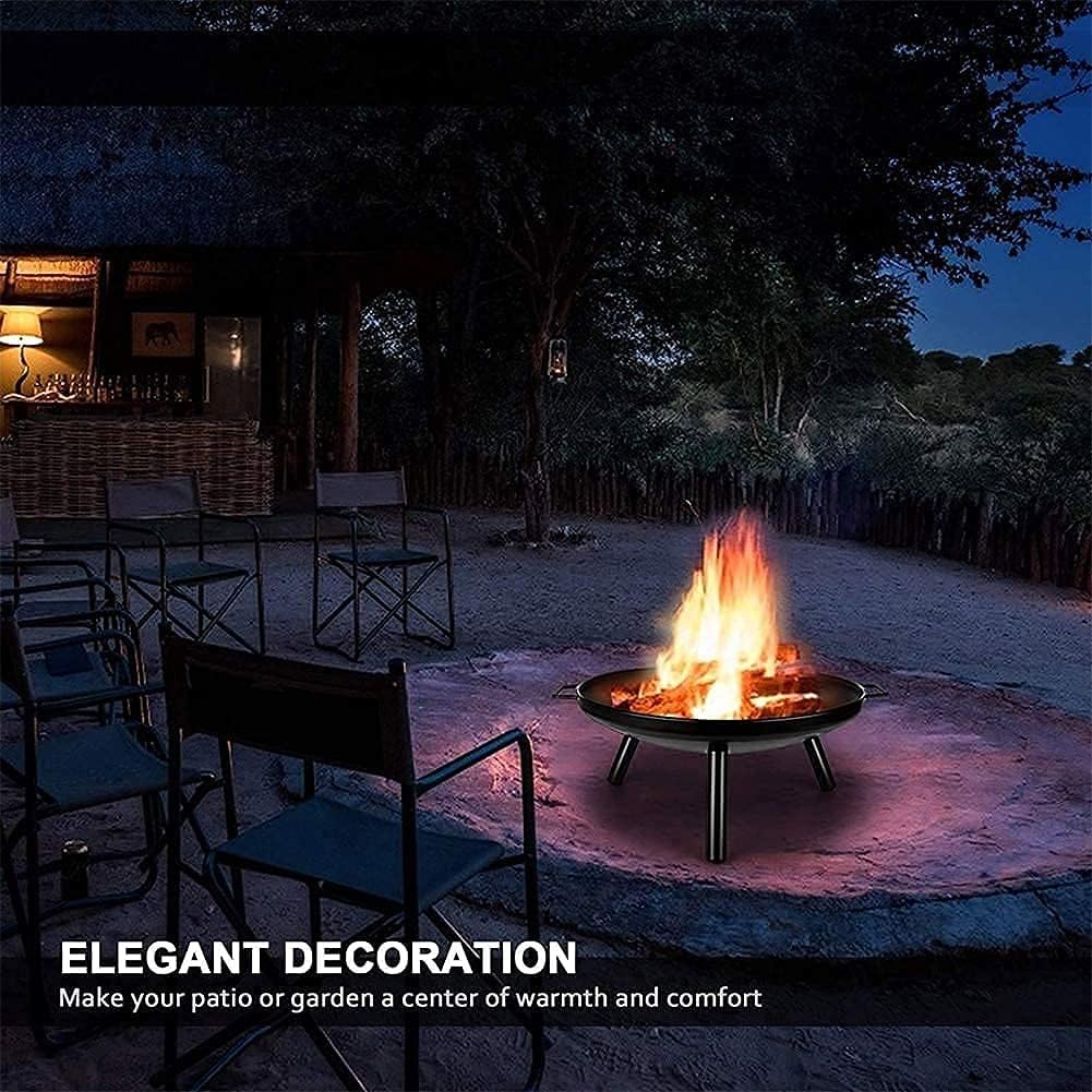 Outdoor Fire Pit, 24Inch Patio Stove Wood Burning BBQ Grill Fire Pit Bowl Round Shape Wood Burning Firepit for Camping Picnic Patio Backyard Garden Bonfire Beaches Park