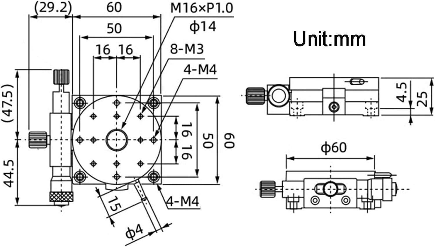 360° Fine Tuning Optical Sliding Table, Manual Rotation Stage with Micrometer for Production Machinery - R Axes Trim Station and Rotating Linear Displacement Platform (60mm)