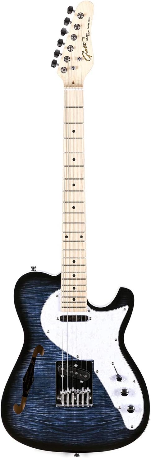 Grote Electric Guitar Semi-Hollow Body Single F-Hole Printed Tele Style Guitar Full-Size Basswood with Canadian Maple neck Chrome Hardware(Black)