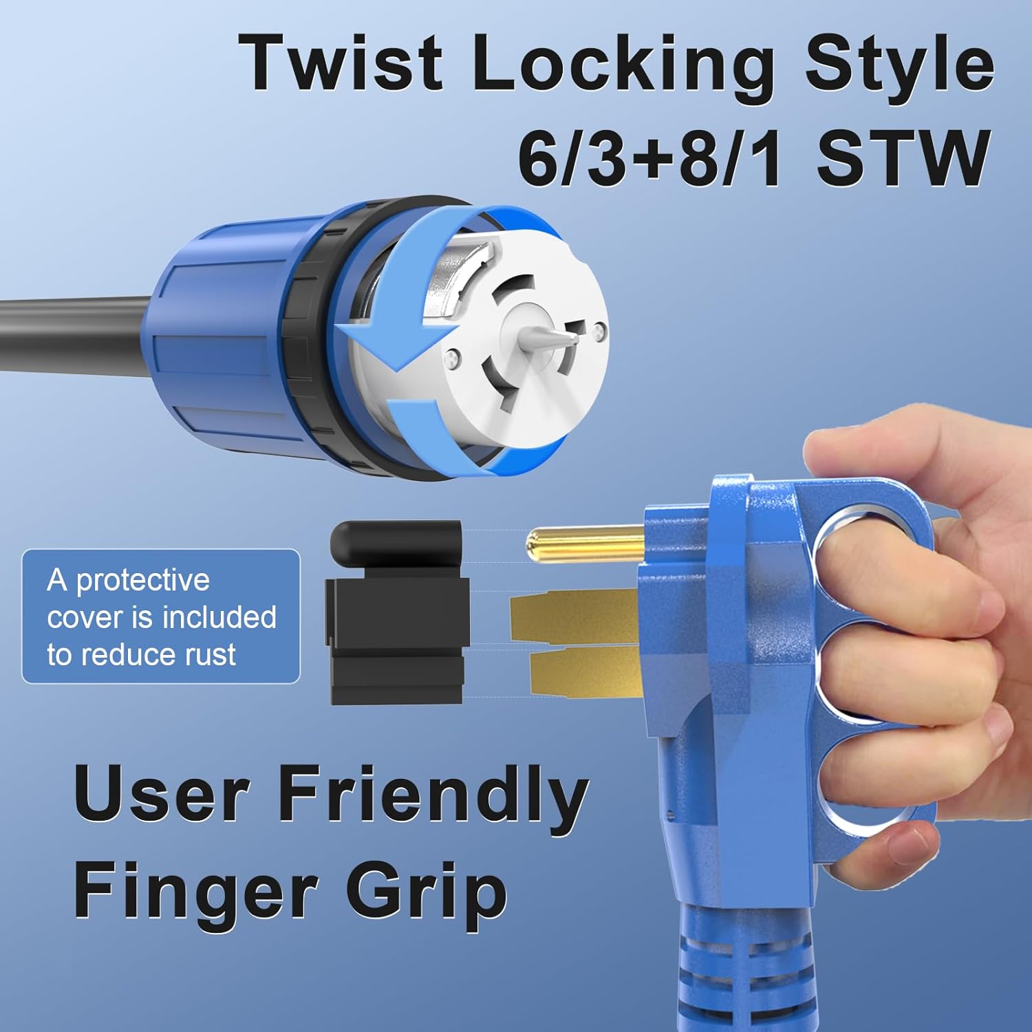 50 Amp Generator Cord and Power Inlet Box, 25FT 4 Prone RV Extension Cord, 125/250V NEMA 14-50P Male to SS2-50R Twist Locking Connector, STW 6/3+8/1 AWG, Transfer Switch for Home Generator