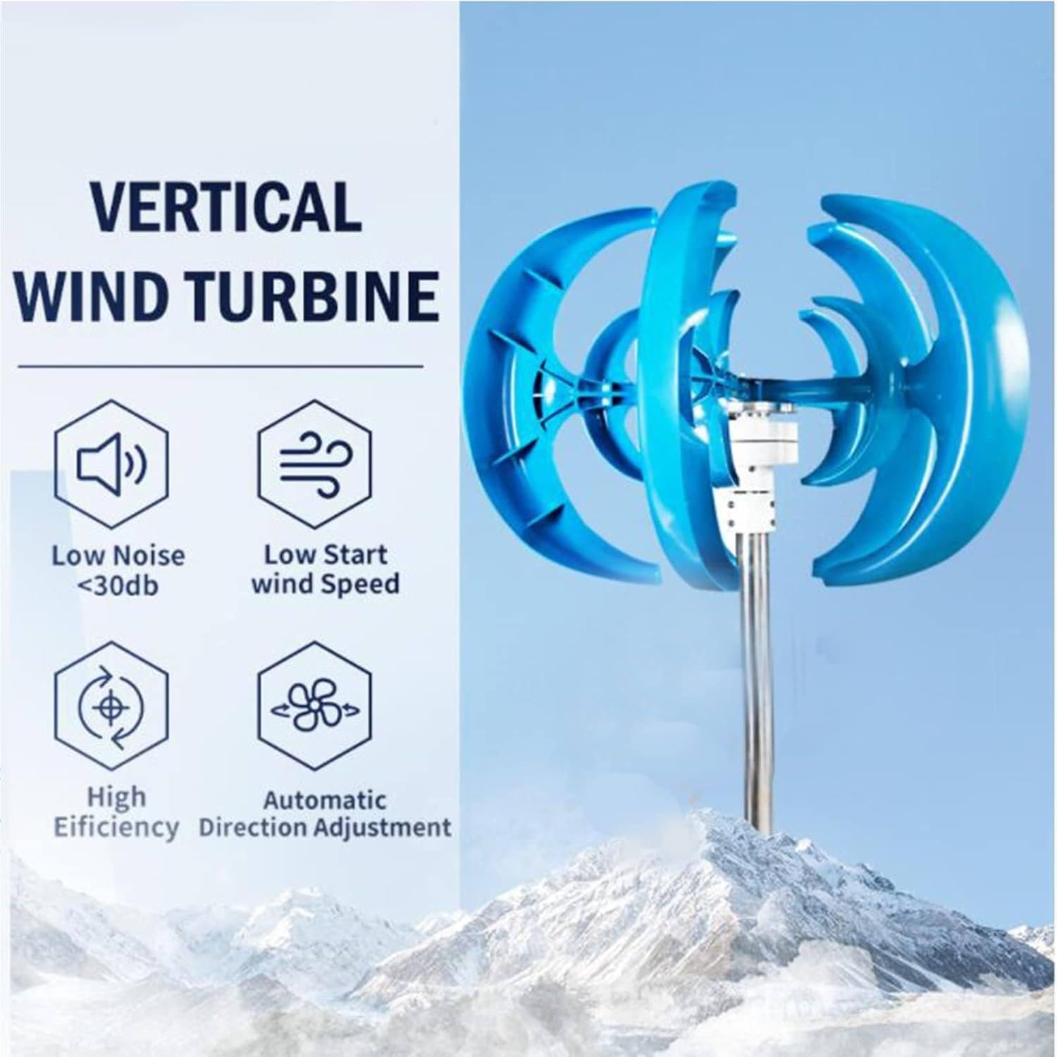 12V Blue Three-Phase Permanent Magnet Wind Generator, DIY Vertical Axis Wind Turbine Model, Renewable Energy Power Generator for Home Use