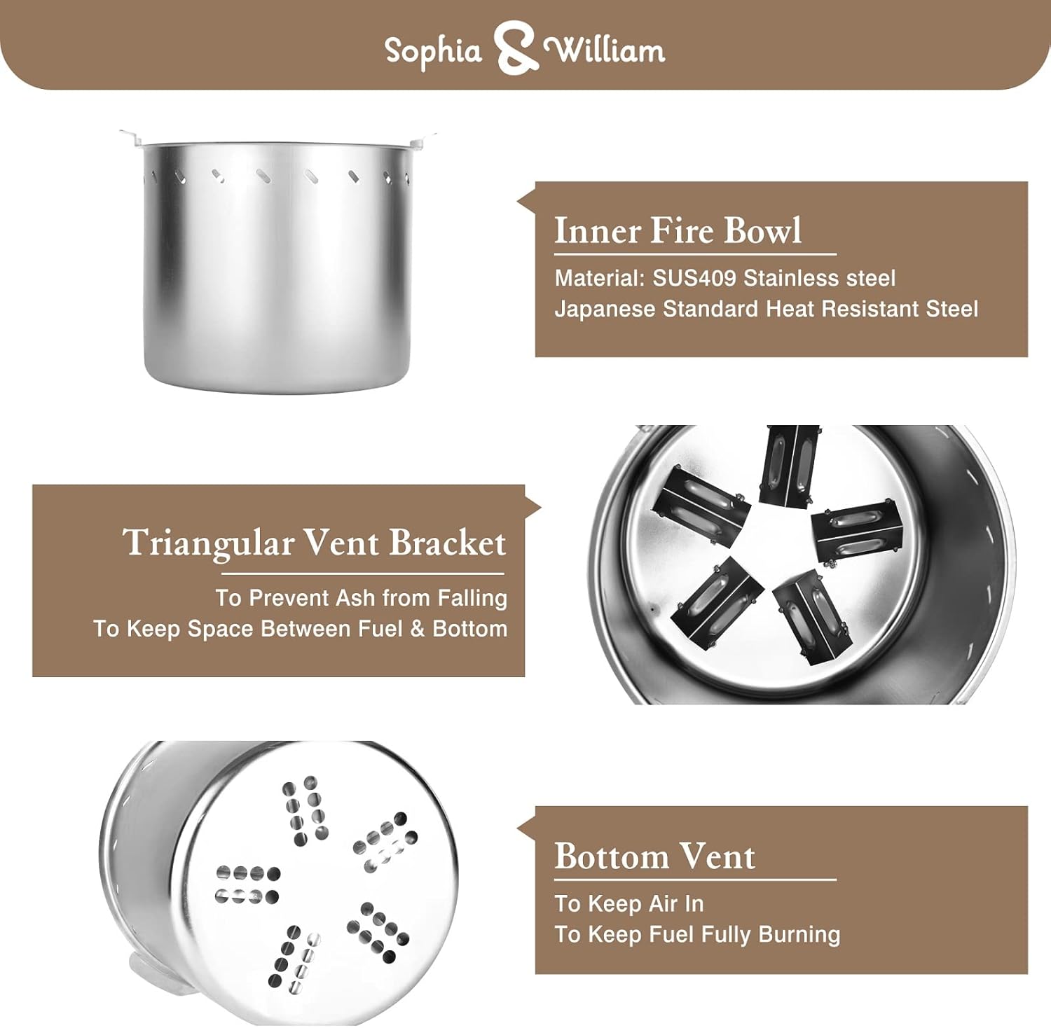 Sophia & William Smokeless Wood Burning Outdoor Fire Pits Stove, 17