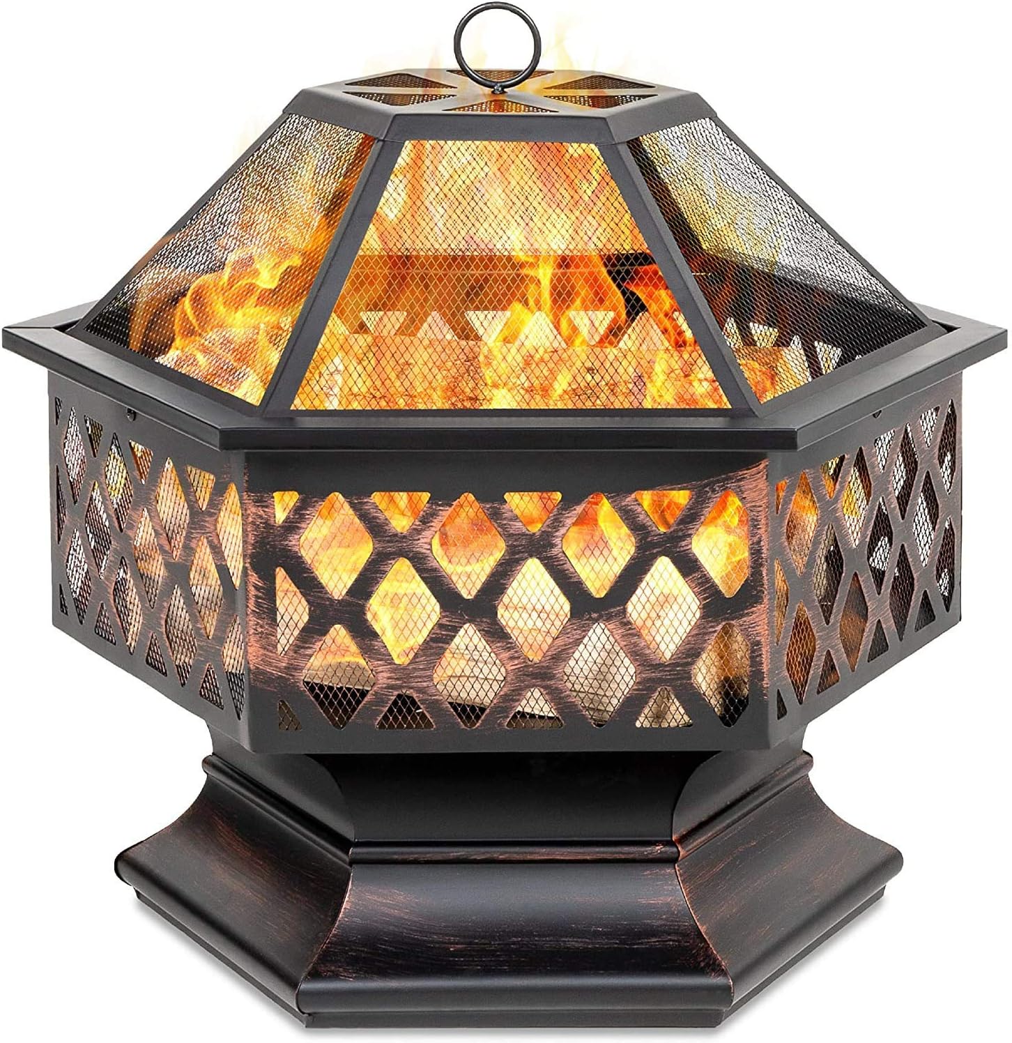 Fire Pit Steel Wood Burning w/Flame-Retardant Mesh Lid Fireplace Patio Backyard Steel Firepit Bowl Heater