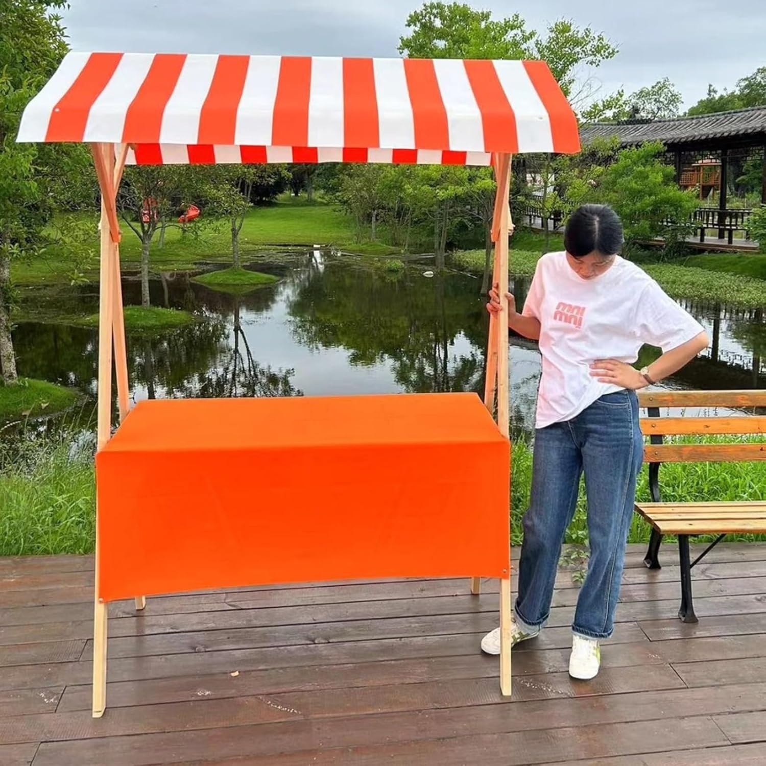 Multifunctional Market Stall for Craft Shows/Ice Cream/Fruit/Veggies/Drinks, High Load-Bearing Capacity Food Vendor Cart, Fairs Vending Display Counter for Corporate Promotional(Orange,Large)