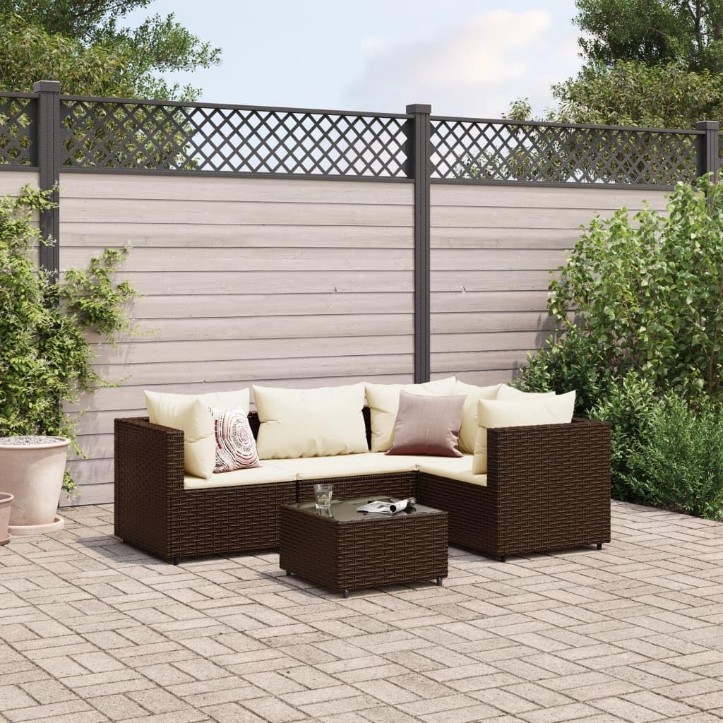 5 Piece Patio Lounge Set with Cushions Brown Poly Rattan,Modular Patio Lounge Set with UV Resistant PE Rattan and Tempered Glass Table Patio Furniture, Outdoor Furniture Sets